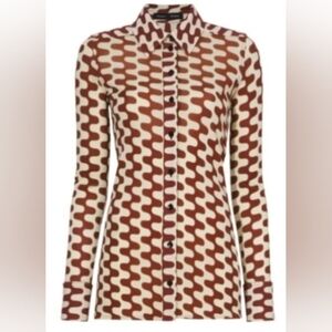 Proenza Schouler Brown and White Long sleeves shirt with Mandarin Collar